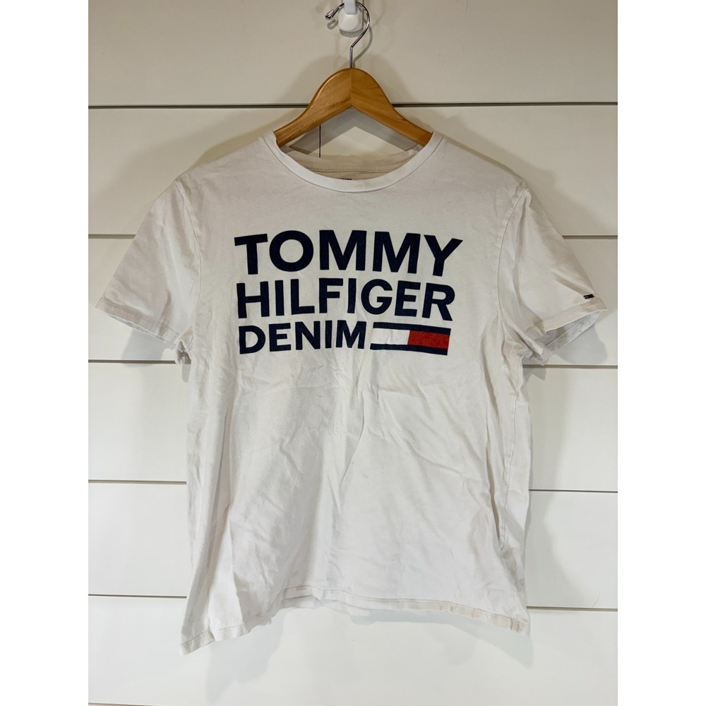 Tommy Hilfiger Denim Unisex Size Medium T-Shirt Large Logo Front White‎ 2019